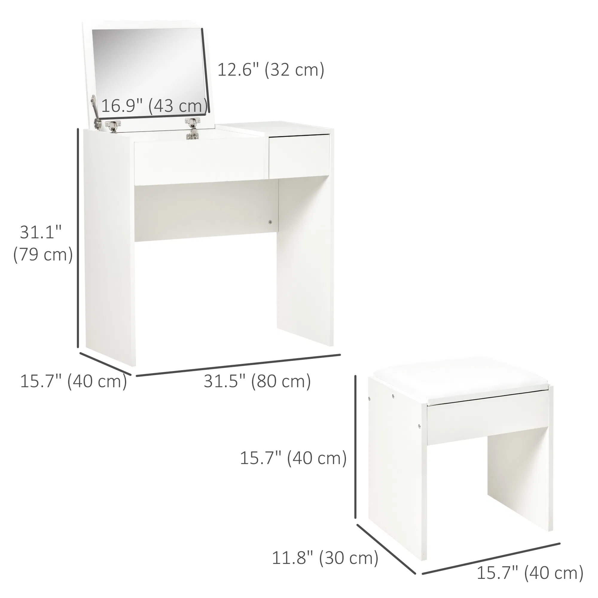 Vanity Set with Flip Top Mirror, picture 4 of 5