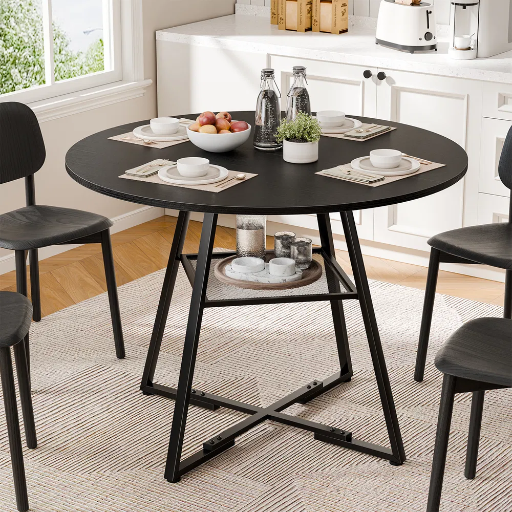 Round table, suitable for 4 to 6 people, a space-saving kitchen table with double-layer storage function, metal base frame image 6