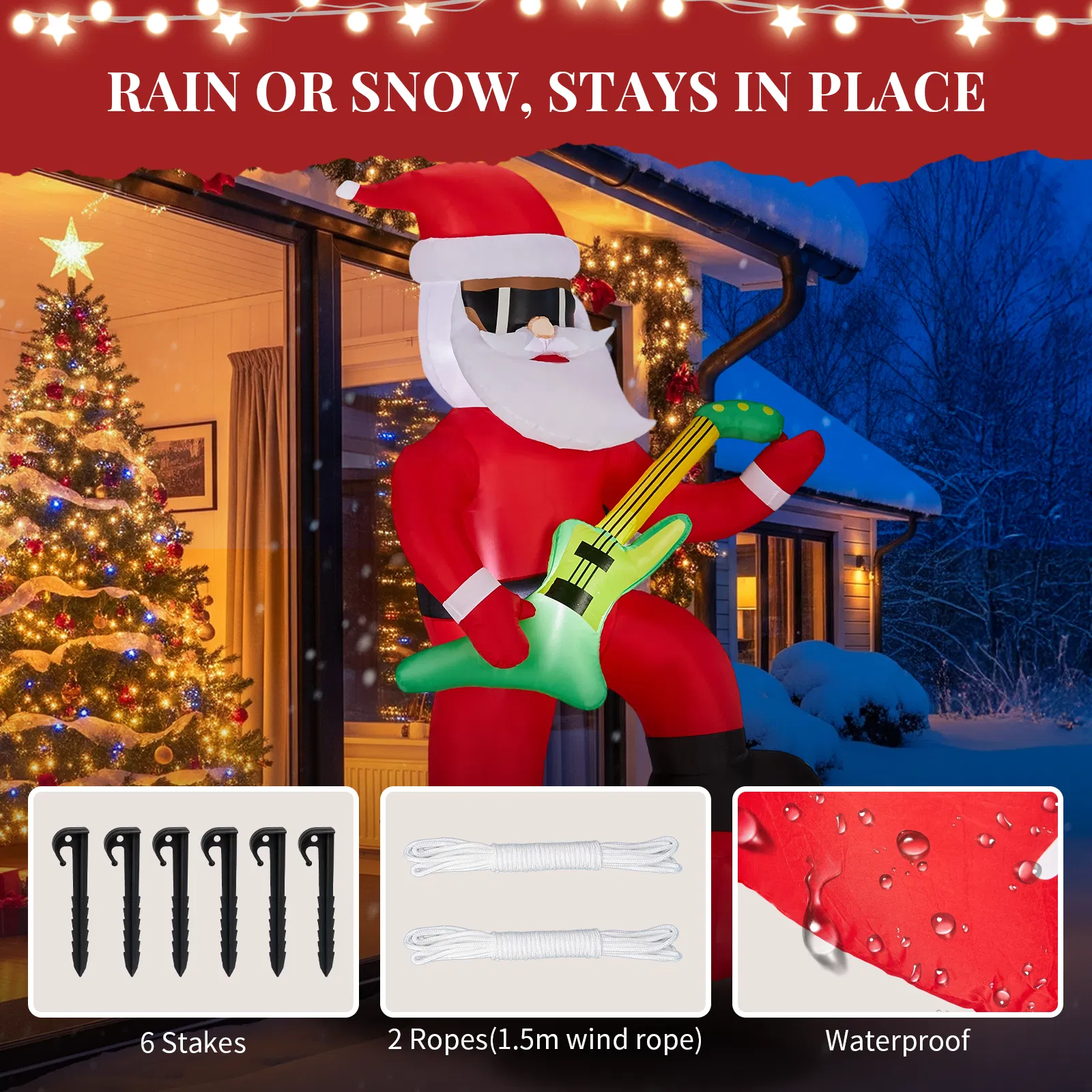 7.5FT Lighted Christmas Inflatable Decoration, Inflatable Black Santa Playing Electric Guitar, Funny Blow… image 6