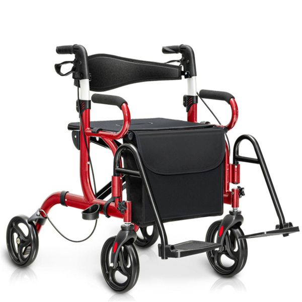 2-in-1 Rolling Walker & Wheelchair : 6-Position Height Adjustment (34