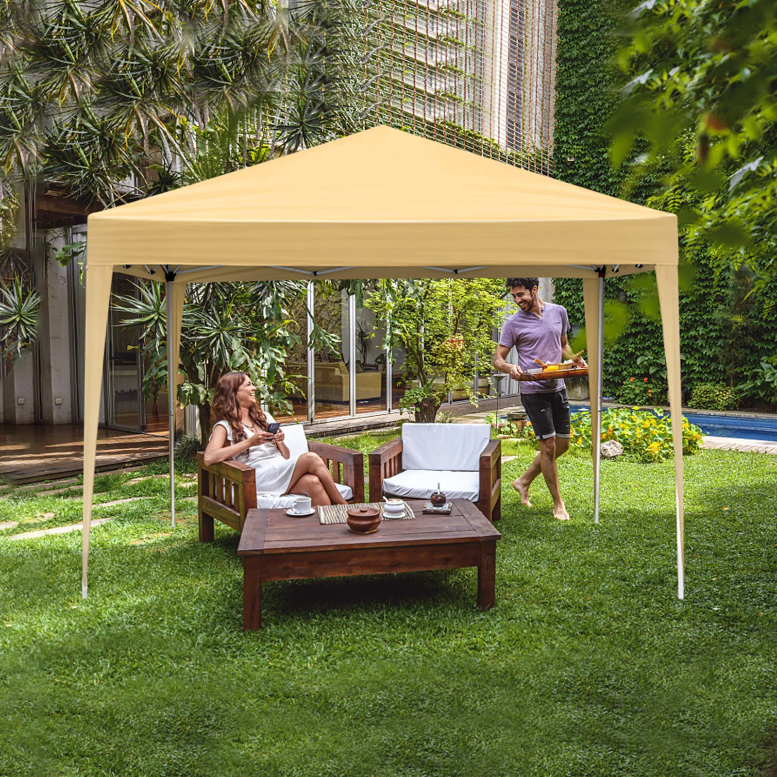 3 x 3m Two Doors & Two Windows Practical Waterproof Right-Angle Folding Tent Khaki image 14