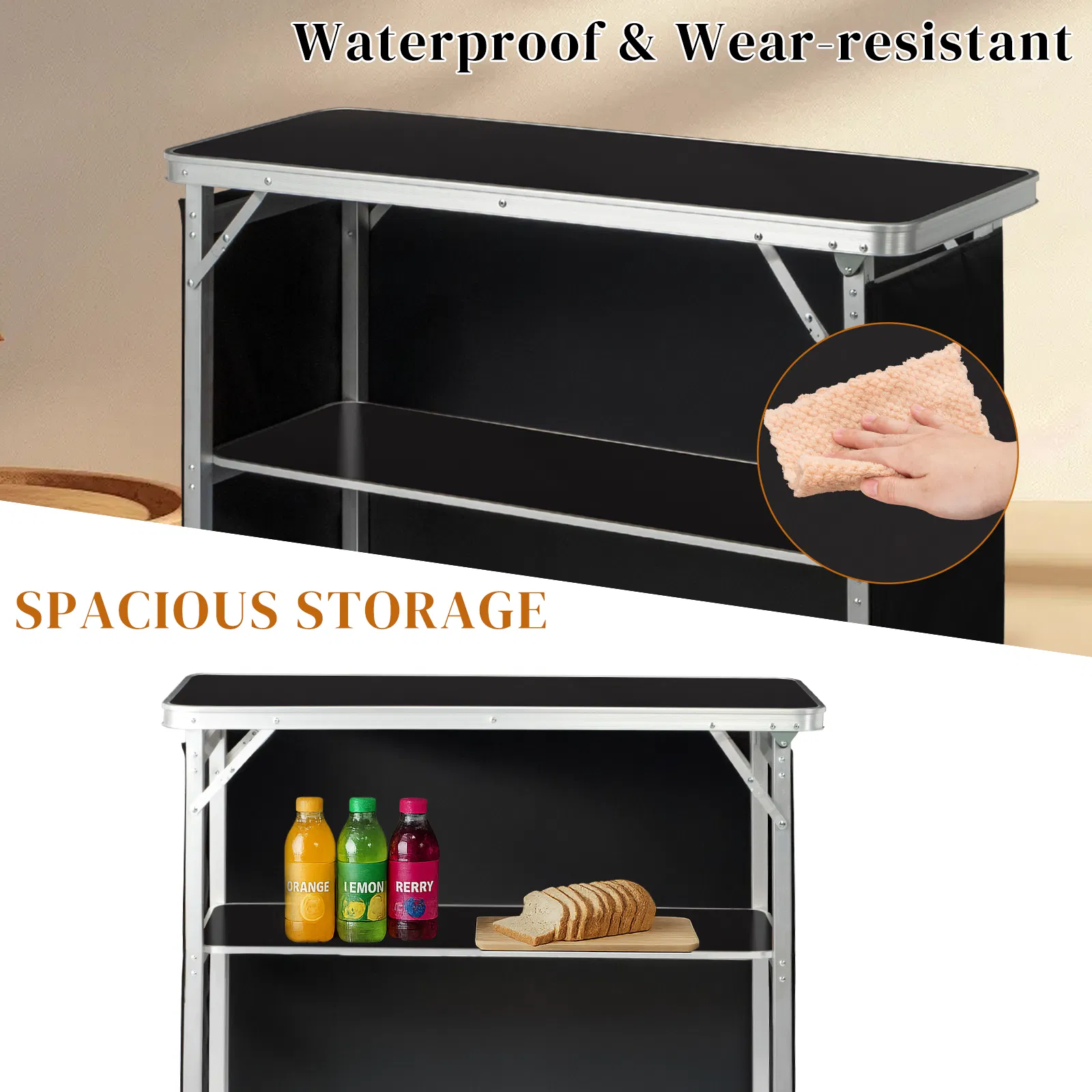 Portable Folding Bar Table with Shelf, Tradeshow Podium Table with Black Skirt and Carrying Bag, for… image 11