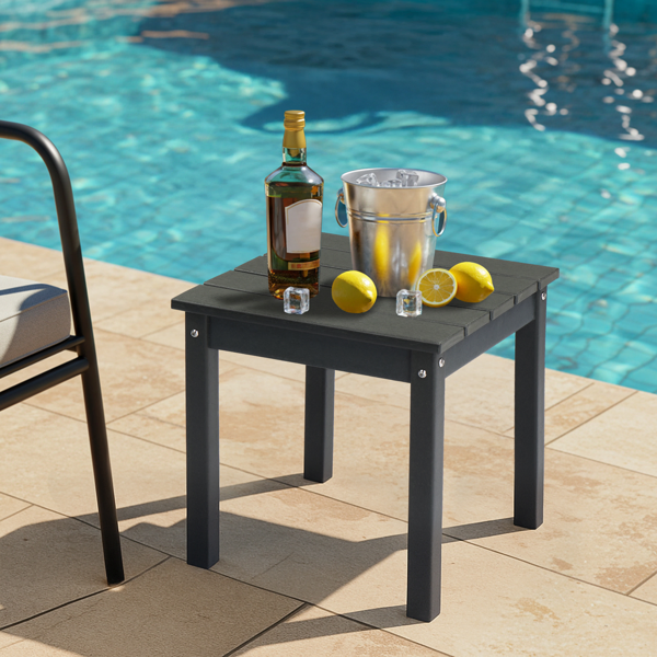Outdoor Side Table, HDPE Adirondack Table Patio Side Table, Weather Resistant End Table Small Outdoor Table, Dark Grey, Square-15