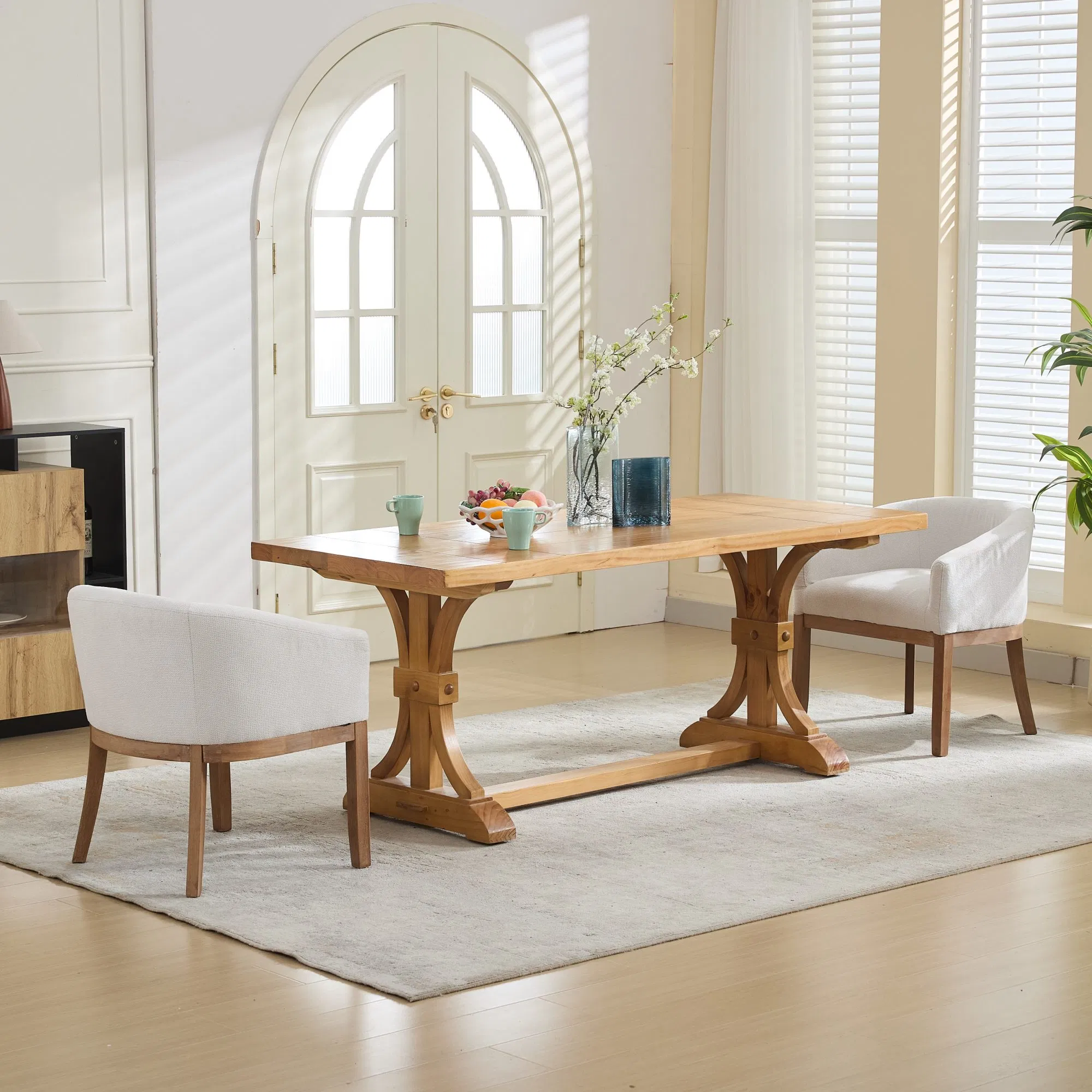Mid Century Modern Upholstered Barrel Dining Chairs with Arms,Farmhouse Linen Kitchen & Dining Room… image 10