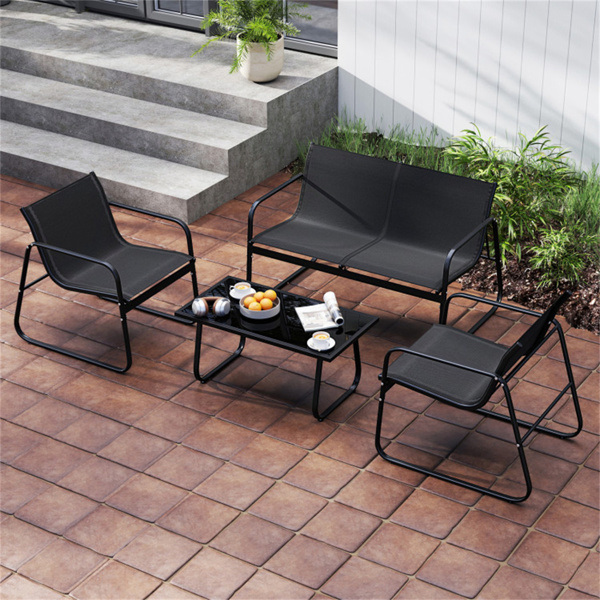  4-Piece Outdoor Conversation Set (Black) - 2 Chairs + 1 Loveseat + 1 Coffee Table,Patio Furniture Set-13
