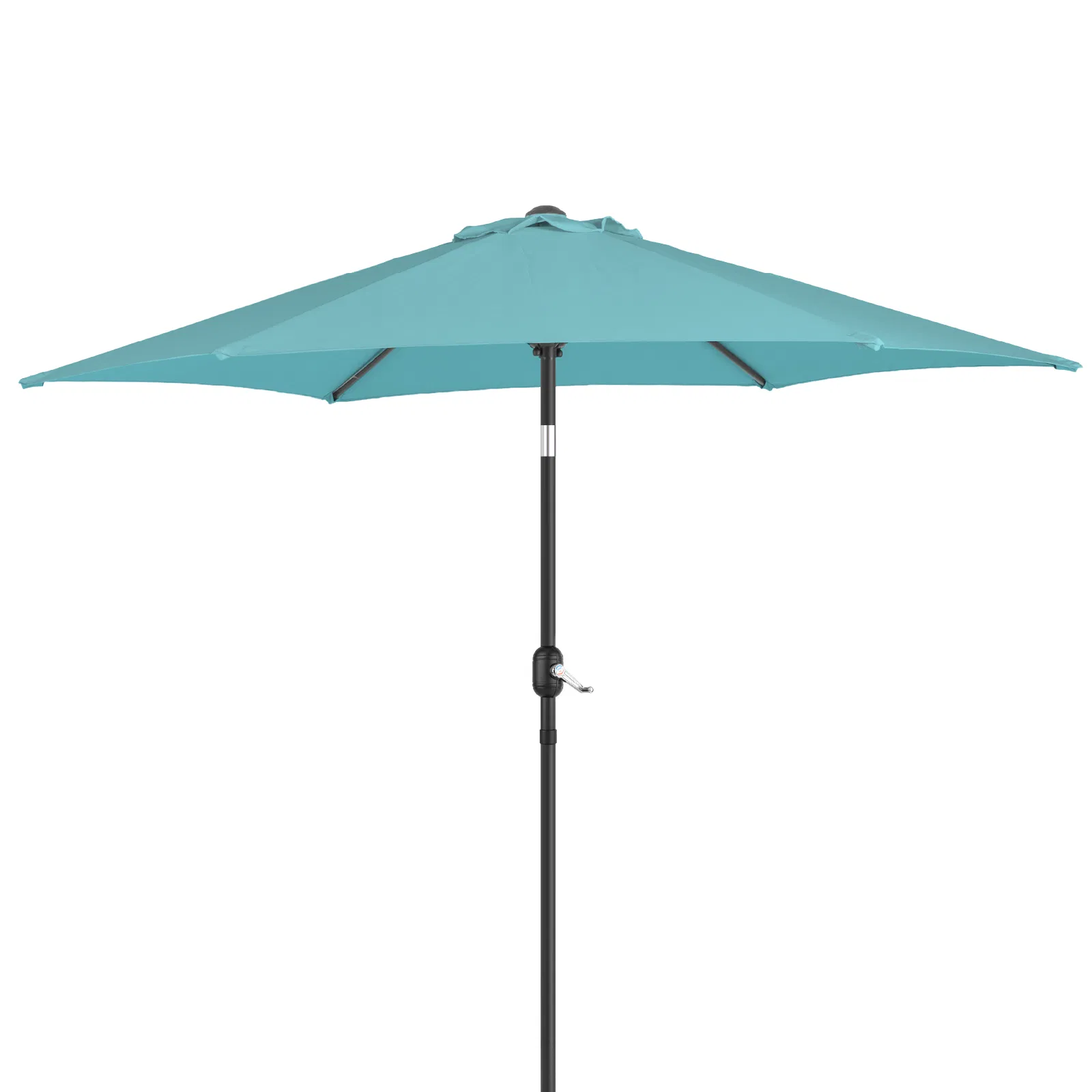 9ft Patio Umbrella, Outdoor Market Umbrella with Push Button Tilt, Crank Handle, 6 Sturdy Iron Ribs, UPF 50+ Waterproof Polyester Canopy, KD Design for Garden, Deck, Backyard, Poolside, Sky Blue image 3