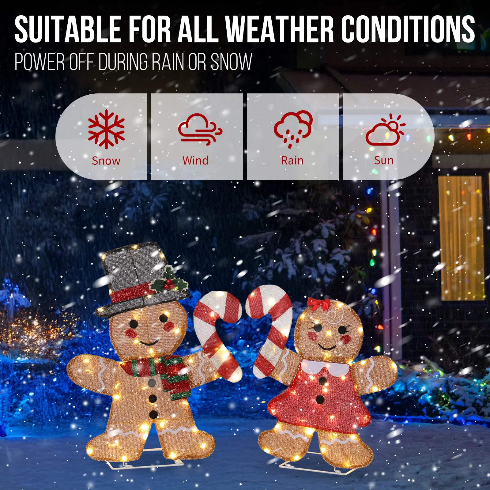 Set of 2 Lighted Gingerbread Man and Candy Cane Christmas Decorations, Pre-lit 2D Holiday Decor with 80… image 6