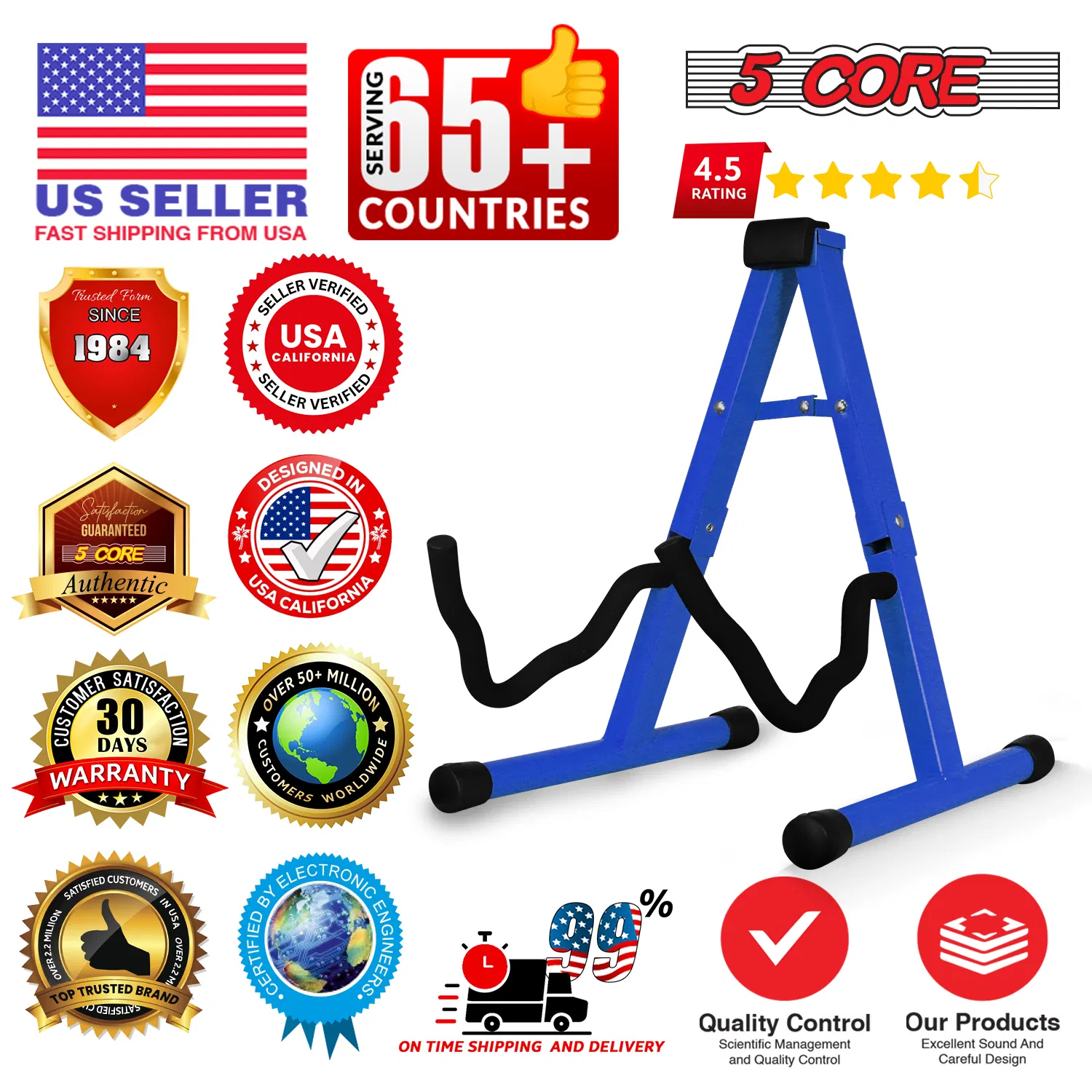 5 Core Guitar Stand A Frame w Soft Foam Arm Non Slip Rubber for Acoustic Electric Bass image 9