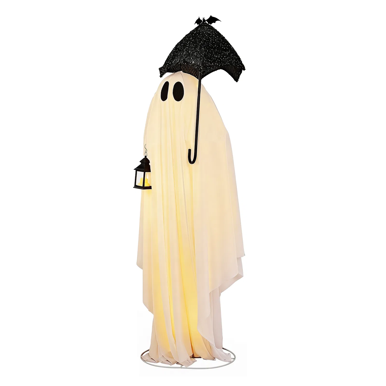 5ft Black & White Umbrella Ghost Halloween Decoration with 100 Warm White LED Wire Lights, 30V 3.6W… image 2