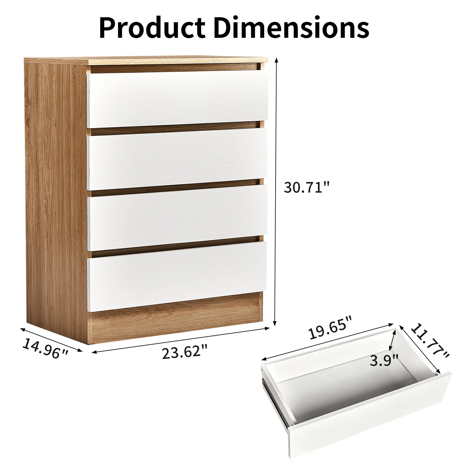 Handle-Free 4-Drawer Storage Cabinet Color-Block Drawer Dresser 23.62*14.96*30.71in Wood-Tone Cabinet… image 5