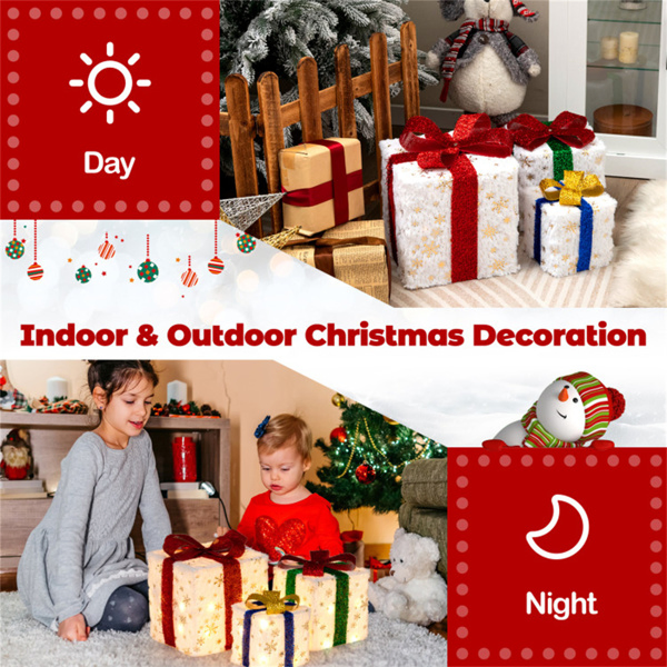 Christmas LED Gift Decor - 3 Stackable Boxes, Sturdy Waterproof Design, Fireplace/Tree/Porch Display-16