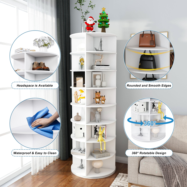 Rotating Shoe Rack Tower, 8-Tier Spinning Storage Rack, Free Standing 360° Revolving Shoe Organizer, Holds 32 Pairs of Shoes (8-Tier,White) -25