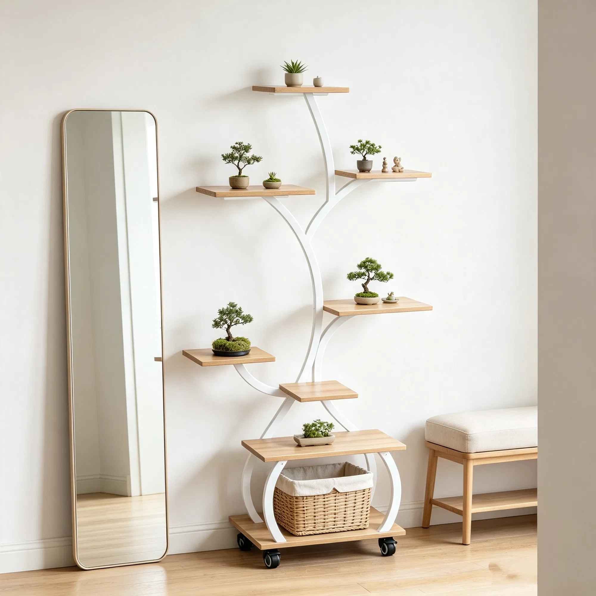 Tree Shaped Plant Stand with Full Spectrum Grow Light, White Metal Frame Plant Shelf with Lockable… image 3