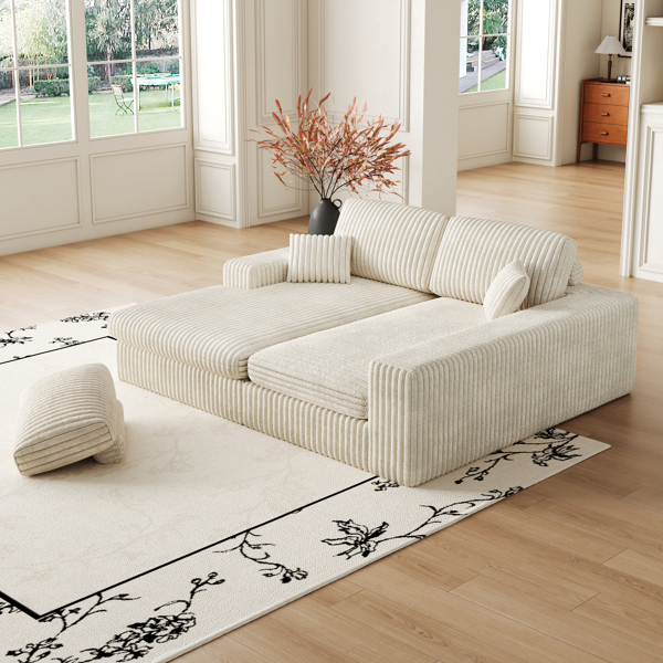 114.5'Modern Corduroy Modular foam Sofa, Recliner Seat reversible Sofa, 2in1 Sofa with Recliner and L-Shaped Sofa Combination with Three Cushion Neck Pillow Combination and Two Throw Pillows 2 package-38