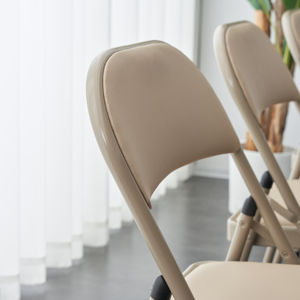 6pcs Elegant Foldable Iron & PVC Chairs for Convention & Exhibition  Light Brown-73