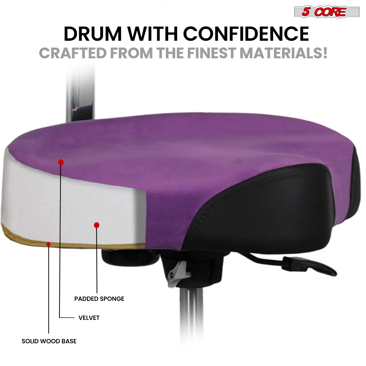 5 Core Drum Throne w Backrest 4" Padded Stool Airlift 25" Adjustable Drummer Stool 441Lb Capacity image 11