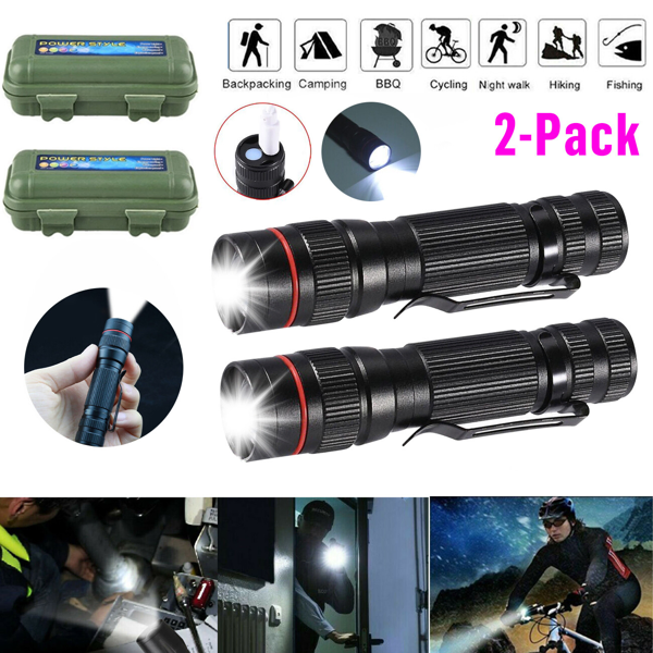 2 Pack USB Rechargeable LED Flashlight Adjustable Focus 3-Modes Outdoor Mini Flashlight W/ USB Cable+Mini Box-14
