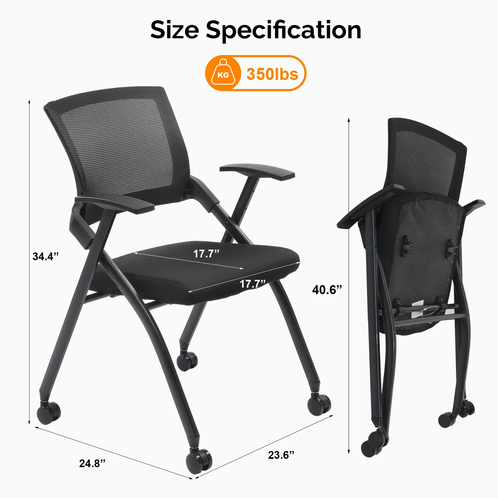 1 Pack Stackable Conference Room Chairs with Wheels, Folding Office Chair with Rebound Back, Padded Seat… image 4