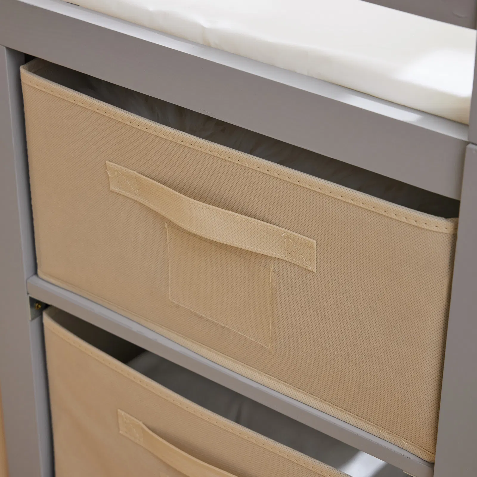 Gray painted pine wood frame children's bed with removable top, 87*53*87.5cm, includes 3 fabric drawers… image 14