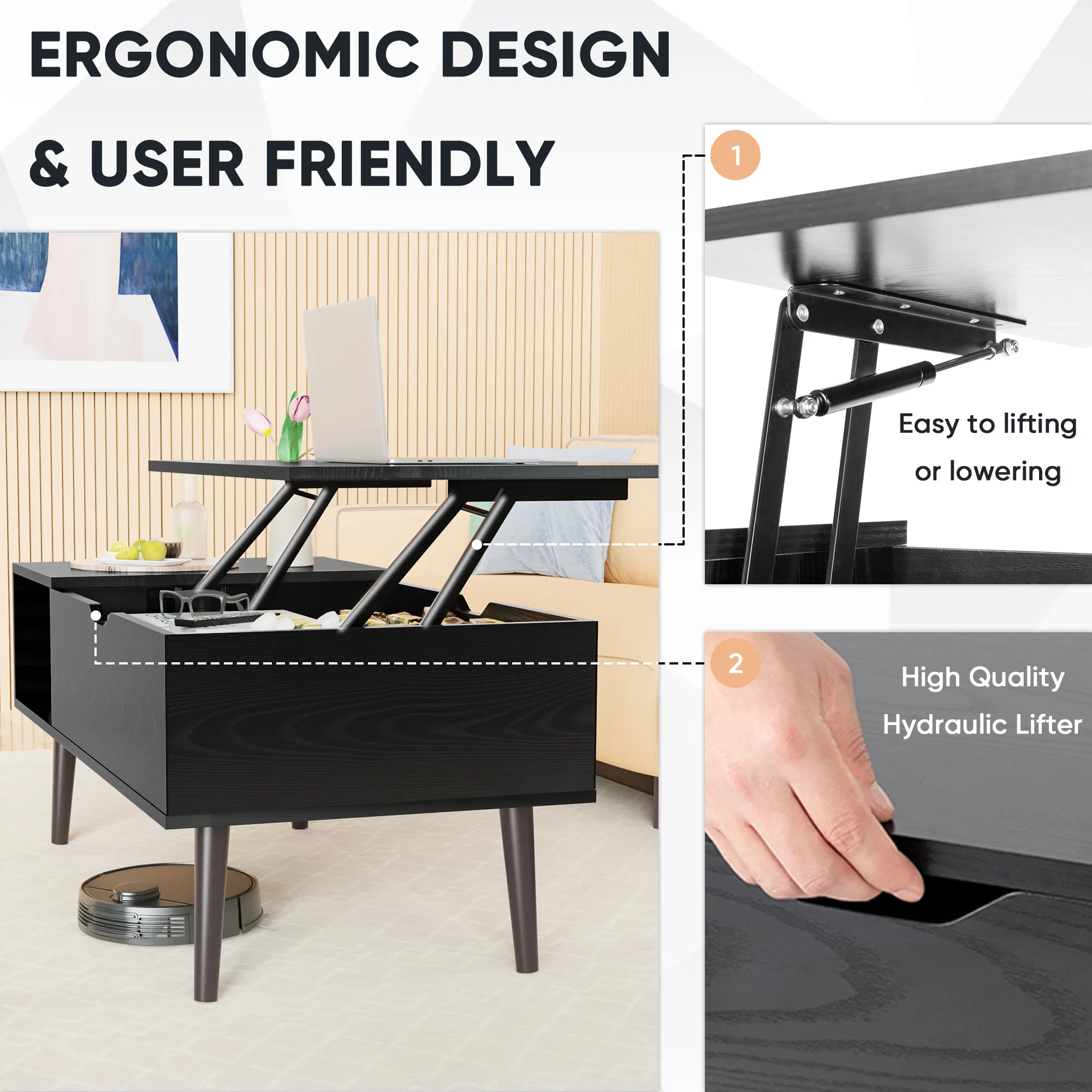 Lift Top Coffee Tables For Living Room 39.37"x19.7" Desk Tea Wood Dining Tables Adjustable Storage Shelf Easy Lift Or Lower image 4