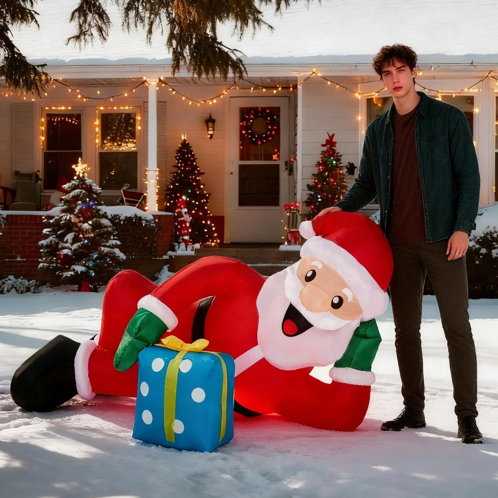 7FT Lighted Christmas Inflatable Decoration, Inflatable Santa Lying on Floor, Funny Blow Up Yard Decorations with Built-in LED Lights for Holiday Party Front Yard Lawn Garden Decor image 7