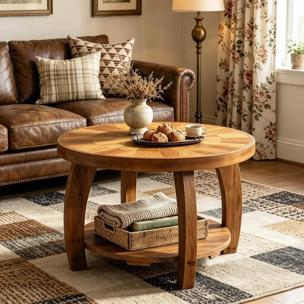 Round Solid Wood End Table, picture 2 of 5
