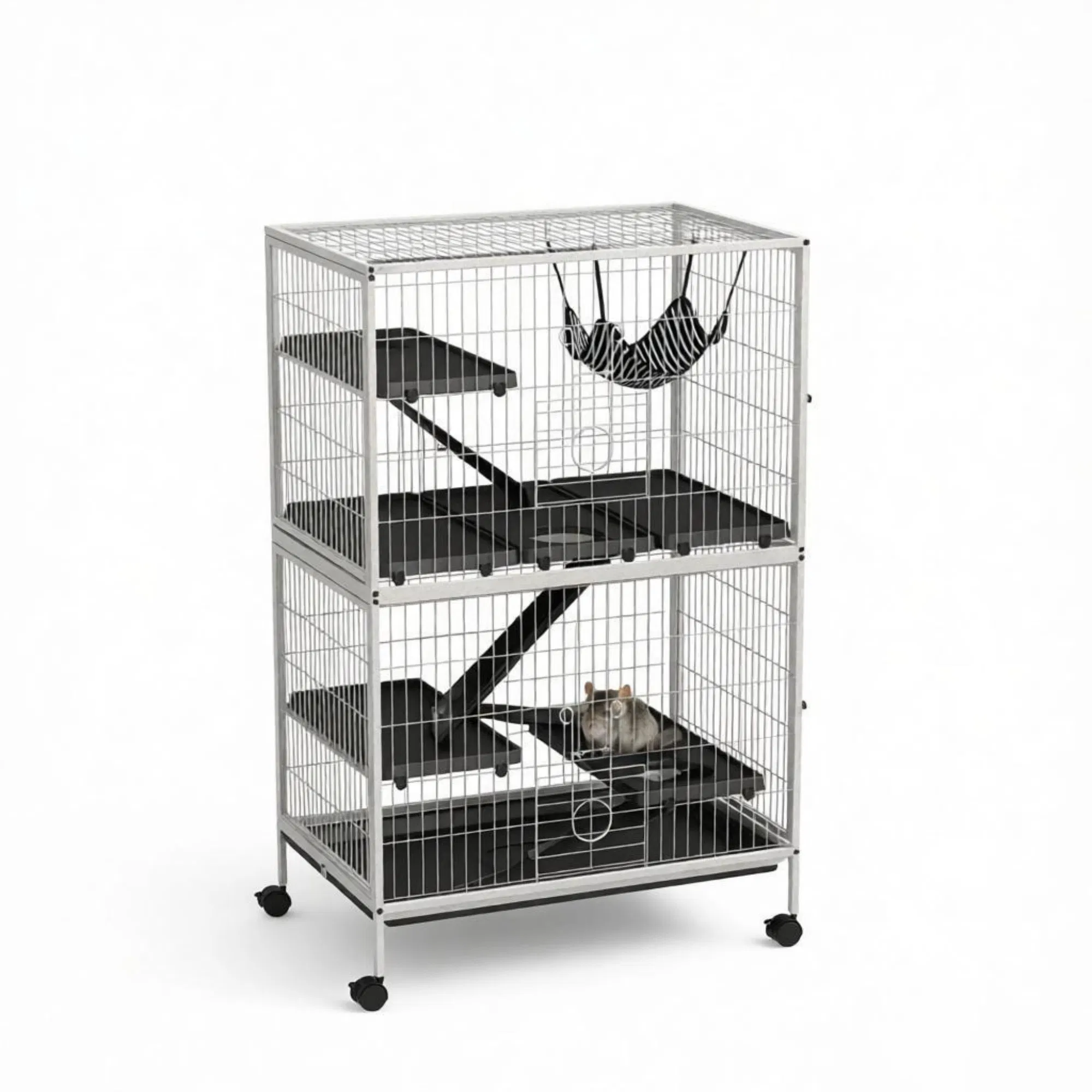 50 Inch Tall Rolling Ferret Chinchilla Cage Small Animal Pet Habitat with Hammock, 4 Doors, Removable Tray — image 1