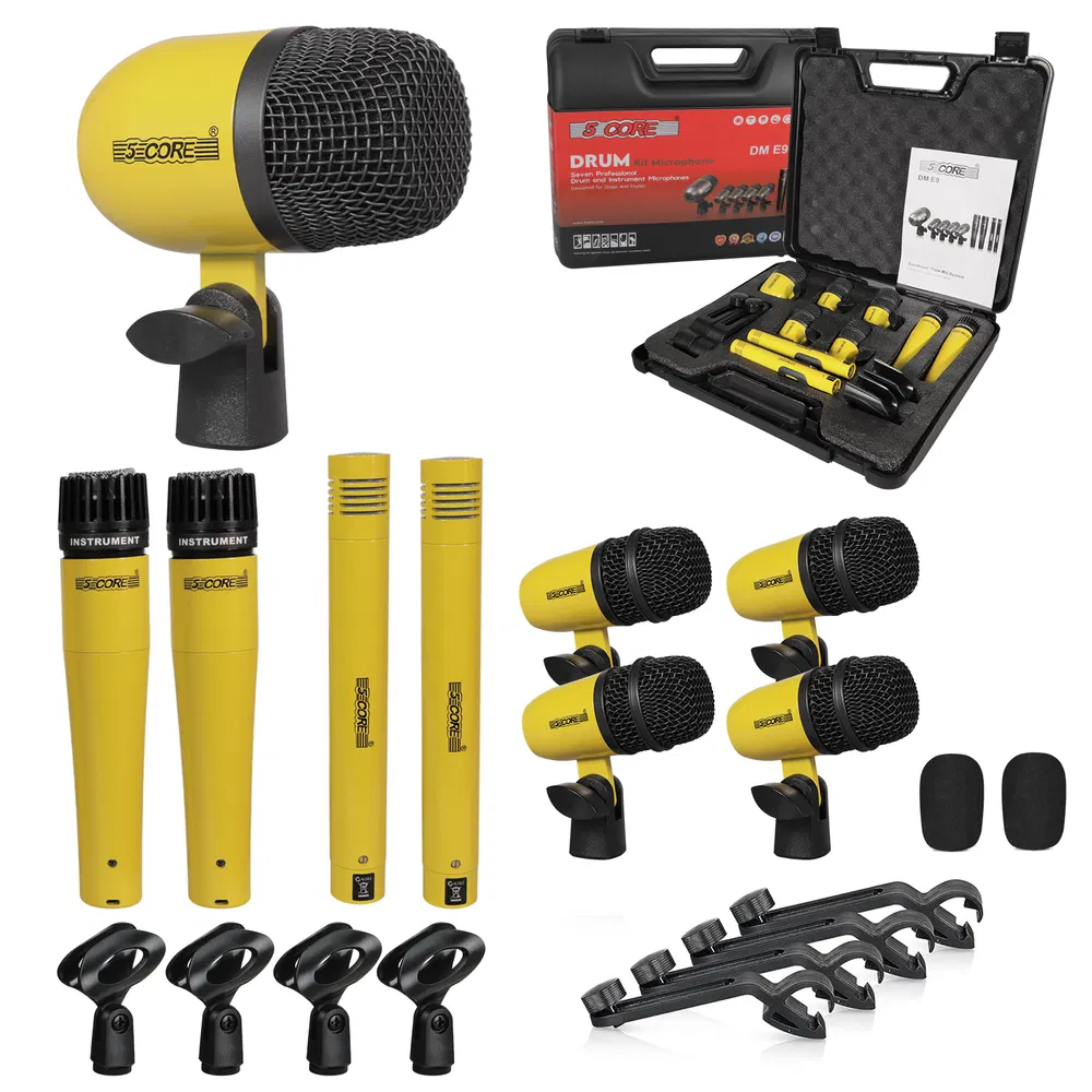 5 Core Drum Microphone Kit 9Pc All Metal Drummer Mics Tom/Snare & Cymbals Wired Instrument Drums Set image 28