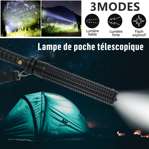 USB Rechargeable LED Flashlight Retractable Torch 3-Mode Zoomable Security Light Outdoor Flashlight Set-15