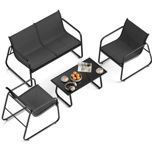   4-Piece Outdoor Conversation Set (Black) - 2 Chairs + 1 Loveseat + 1 Coffee Table,Patio Furniture Set-14