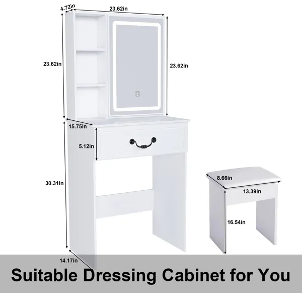 Modern Mini Dressing Table with LED-lit Mirror & Hidden Storage,Includes Padded Stool,Adjustable… image 5