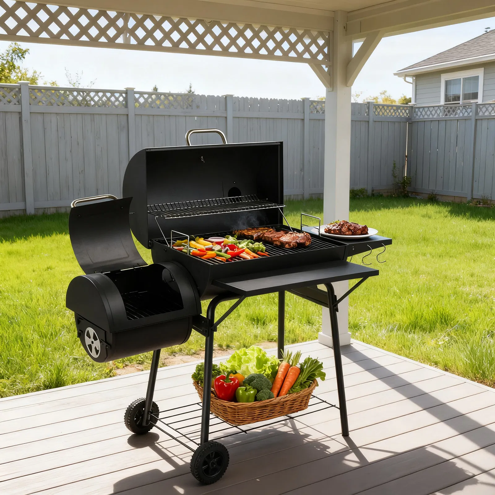 Barrel Charcoal Grill with Offset Smoker & Warming Rack β photo 6