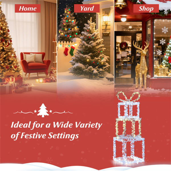 3ft Lighted Christmas Gift Boxes - 200 LED Lights (Warm/Cold White), Acrylic Beads, Multi-Color-18