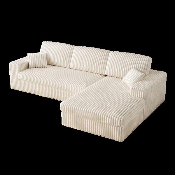 114.5'Modern Corduroy Modular foam Sofa, Recliner Seat reversible Sofa, 2in1 Sofa with Recliner and L-Shaped Sofa Combination with Three Cushion Neck Pillow Combination and Two Throw Pillows 2 package-45