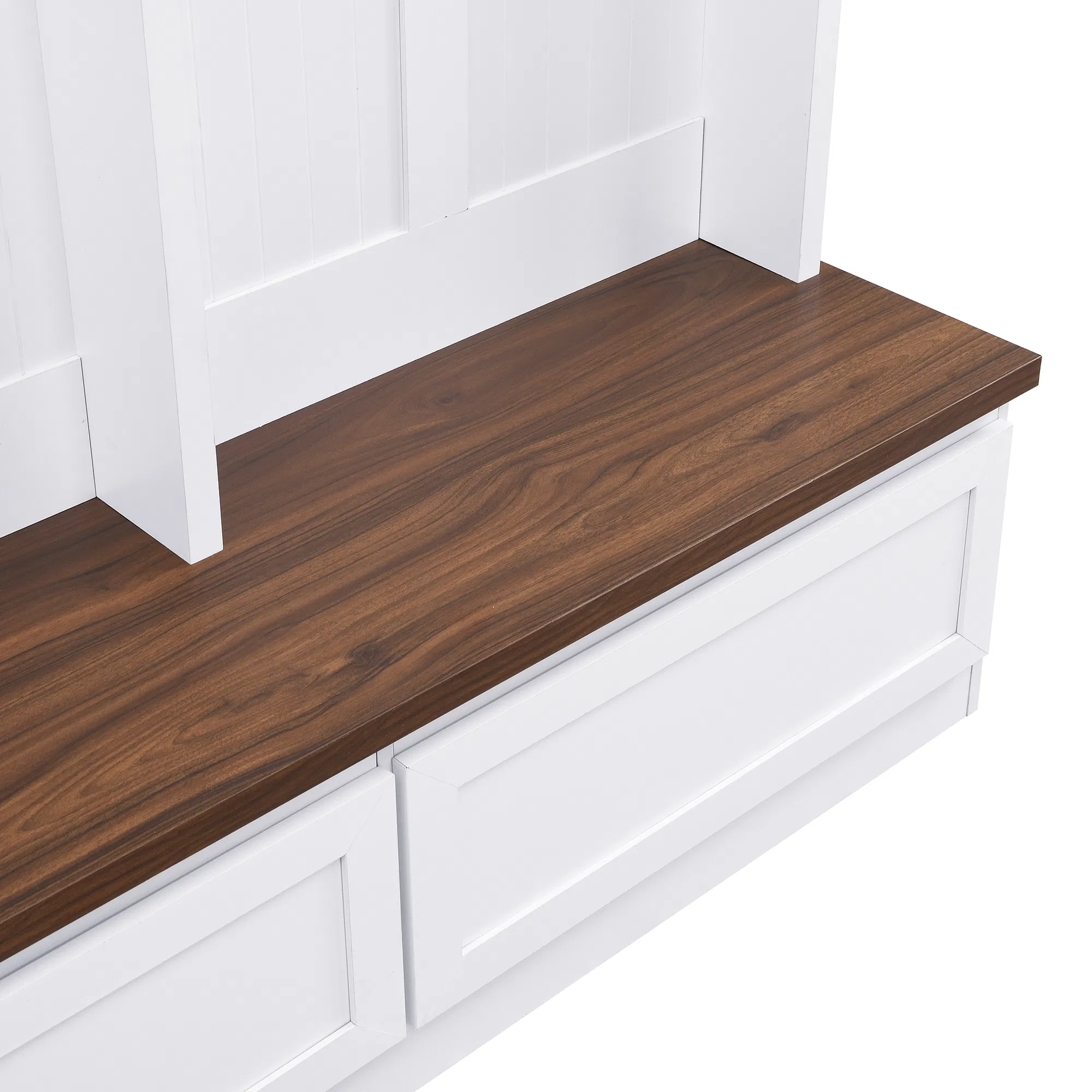 Farmhouse 4-in-1 Hall Tree with Wood Grain Bench, Mudroom Versatile Coat Rack with 2 Large Drawer… image 6