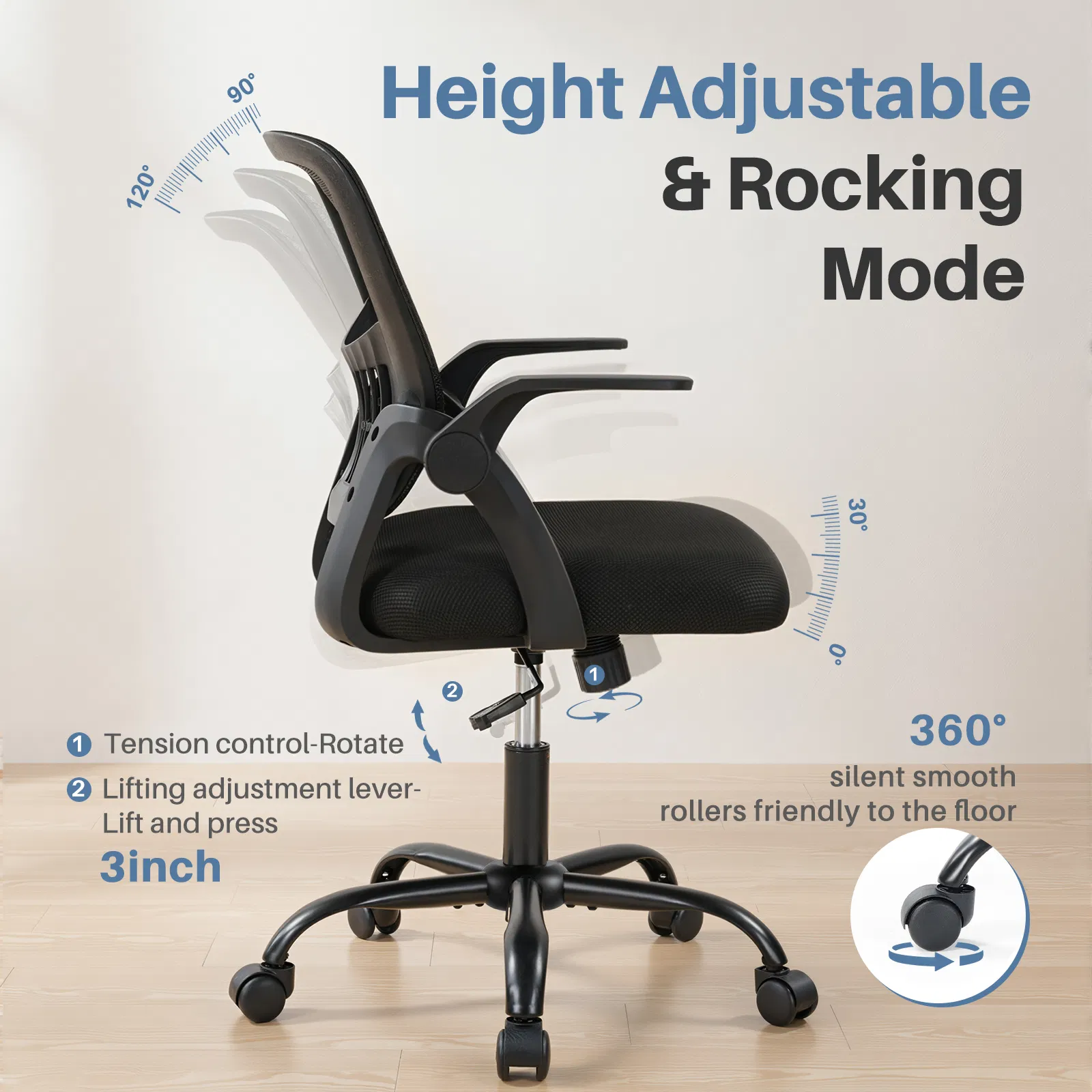 Ergonomic Office Seating - Mid-Back Desk Chairs Featuring Adjustable Height, Swivel Functionality, Flip-Up Armrests, And Lumbar Support, Designed with Breathable Mesh for Home, Study, Or Work Use image 3