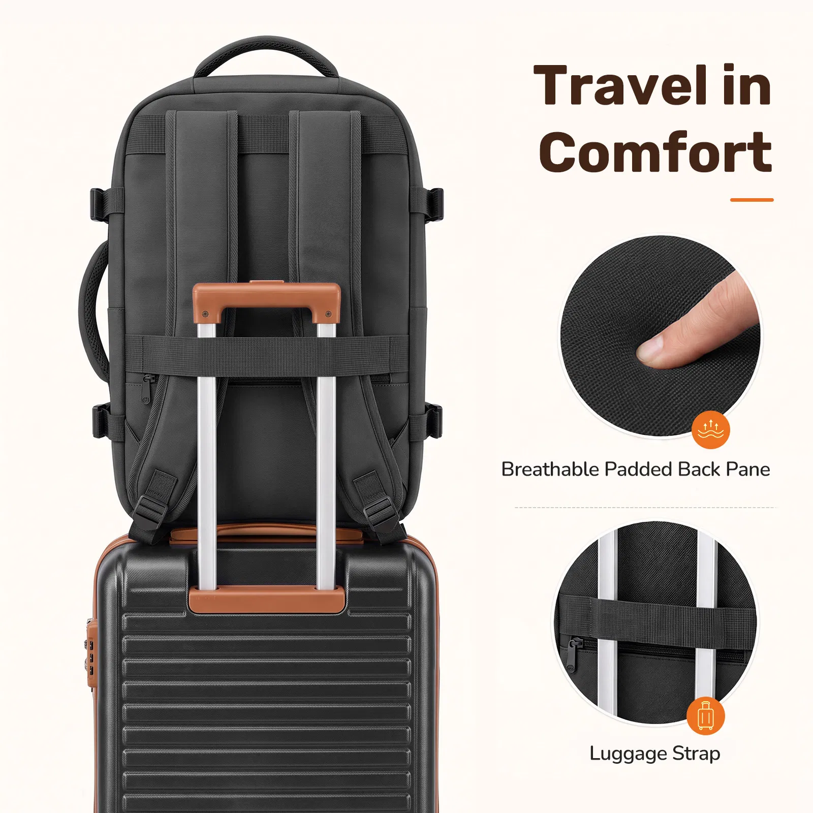 3pcs Travel Luggage Set with Backpack, Includes 20-Inch Carry-On Suitcase, Duffle Style Travel Bag, And Versatile Backpack, Durable Hard Shell, TSA Approved Combination Lock, 360 Spinner Wheels for Sm image 4