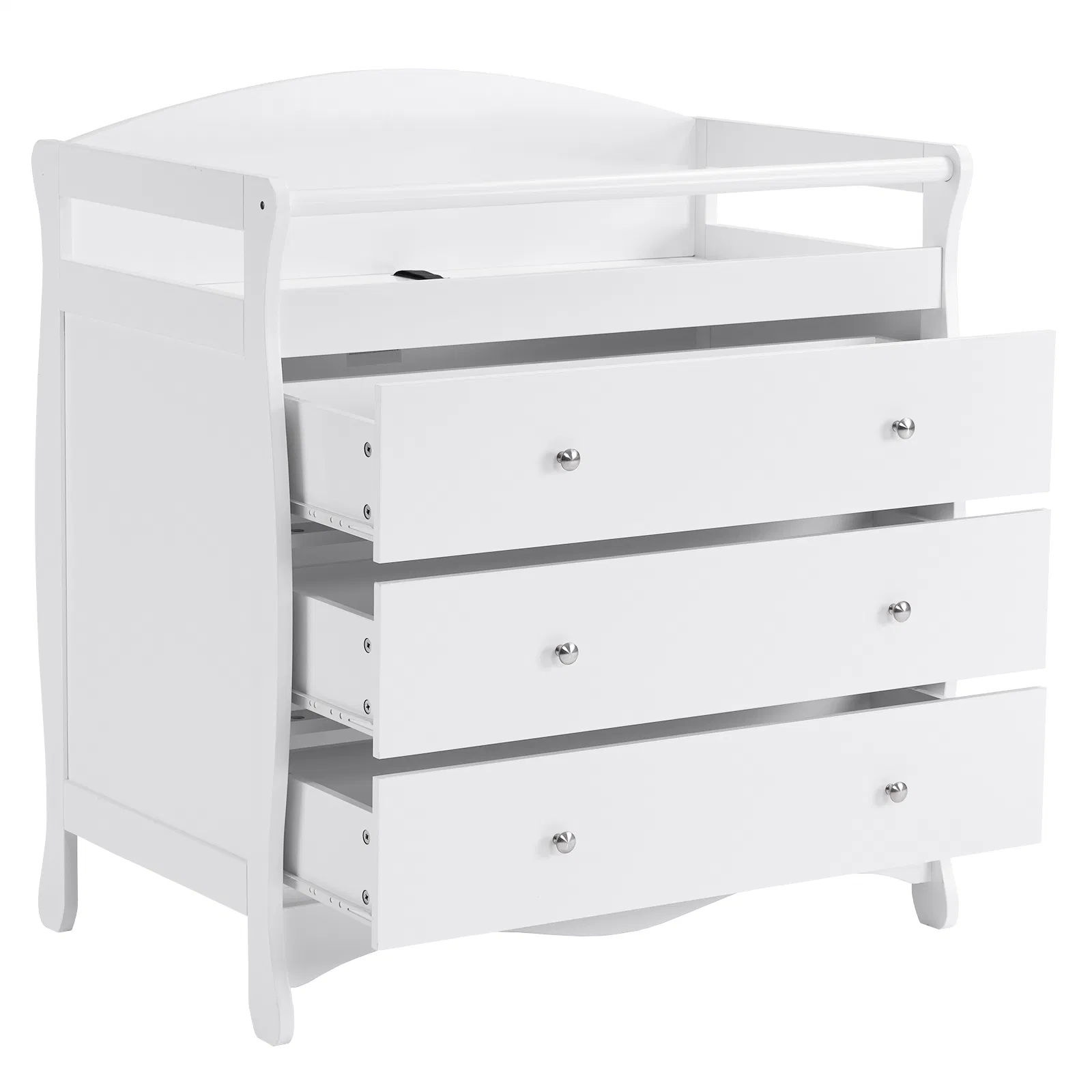 White 3-Tier Drawer Baby Cot with Safety Guard – 90.5x58x92cm | Wooden Baby Bed & Storage Combo image 5