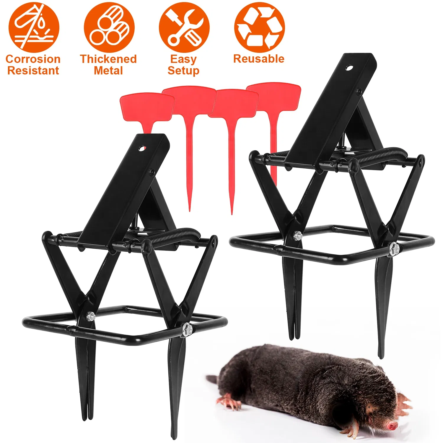 Powerful Mole Snap Trap - Thickened Waterproof Metal, Easy Foot-Step Setup, Humane Instant Kill, Safe for Lawn & Pets 10