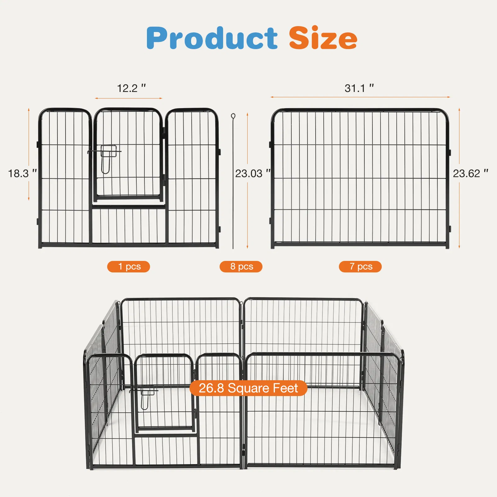 Dog Playpen Indoor Fence Height Metal Exercise Pen with Door Small Puppy/Medium/Large Dogs Animal Pet for Outdoor, Garden, Yard image 3