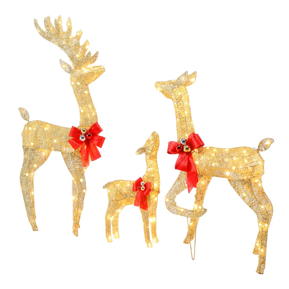 3pcs 54*20*122cm 30.00V 3.60W Family Elk Golden Iron Frame Cotton Thread Green Onion Powder Courtyard Elk Decoration image 2