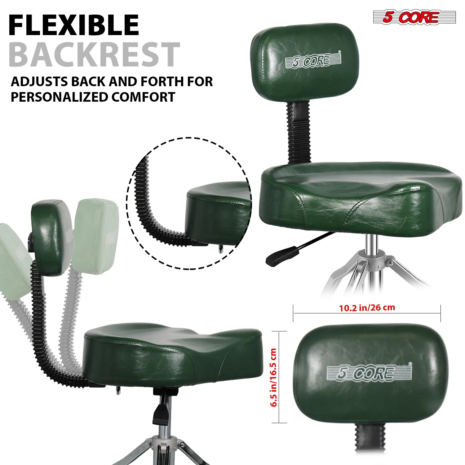 5Core Drum Throne 4" Cushion Padded Stool w Backrest Airlift Height Adjustable Chair w 441Lb Capcity image 8