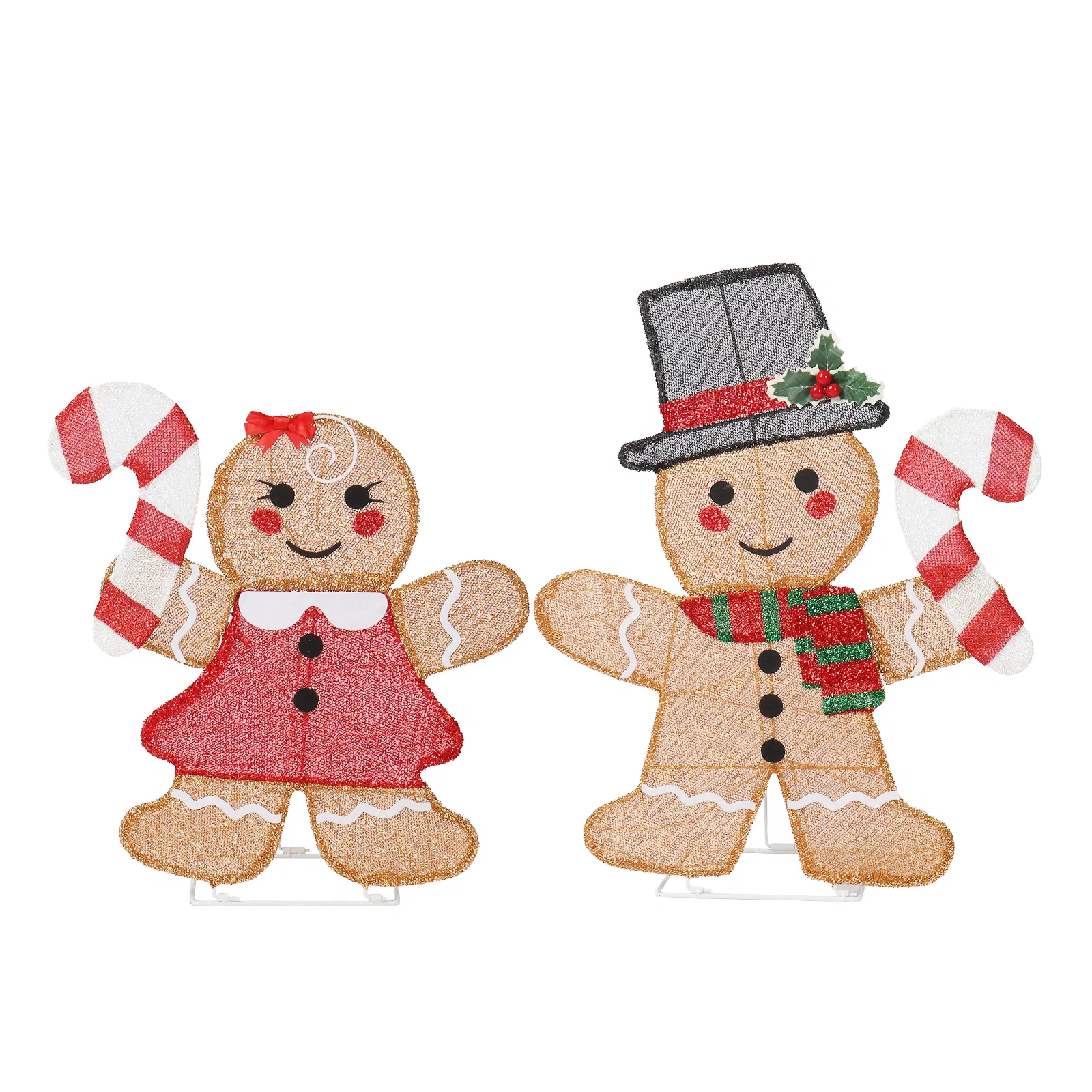 Set of 2 Lighted Gingerbread Man and Candy Cane Christmas Decorations, Pre-lit 2D Holiday Decor with 80…