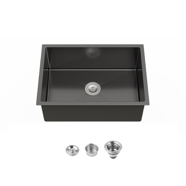Kitchen Sink, 27″x19″ Single Bowl, Undermount Handmade Sink in Black, with US Standard Drain and Hook[Unable to ship on weekends,usps/fedex]-13