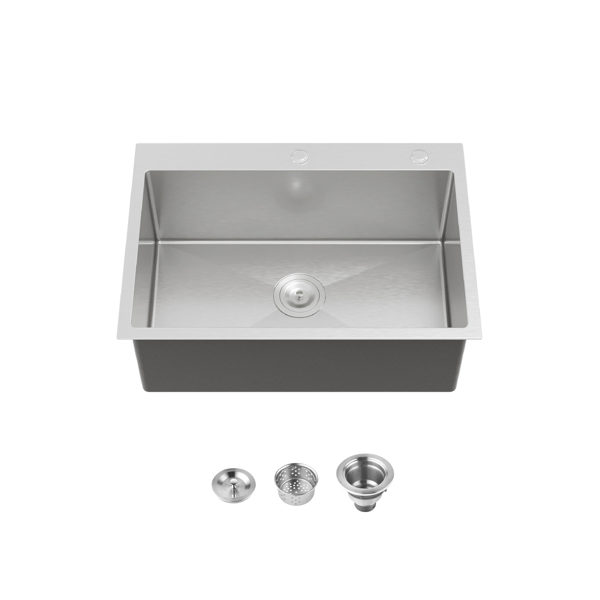 Kitchen Sink, 27″x19″ Single Bowl, Overmount Handmade Sink in Dark Gray, with US Standard Drain and Hook[Unable to ship on weekends,usps/fedex]-14