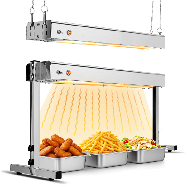 HT-24H US Standard 110V 750W Food Warmer Silver Stainless Steel Dual-Mode (Hanging & Standing) Electric with Chain & Support Stand-11