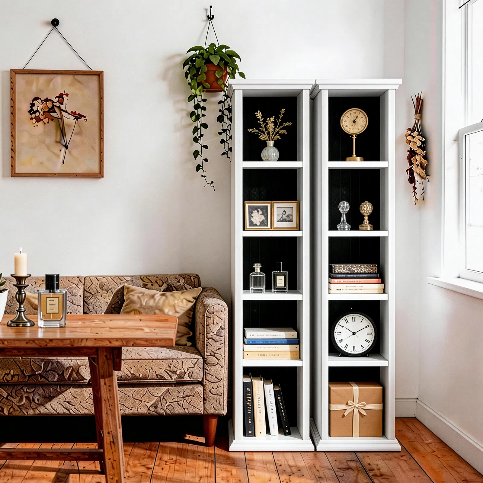 5-Tier Duplex Bookcase MDF Painted Item Display Rack 20*12.99*70.87in White Cabinet with Black Inner Back… image 11