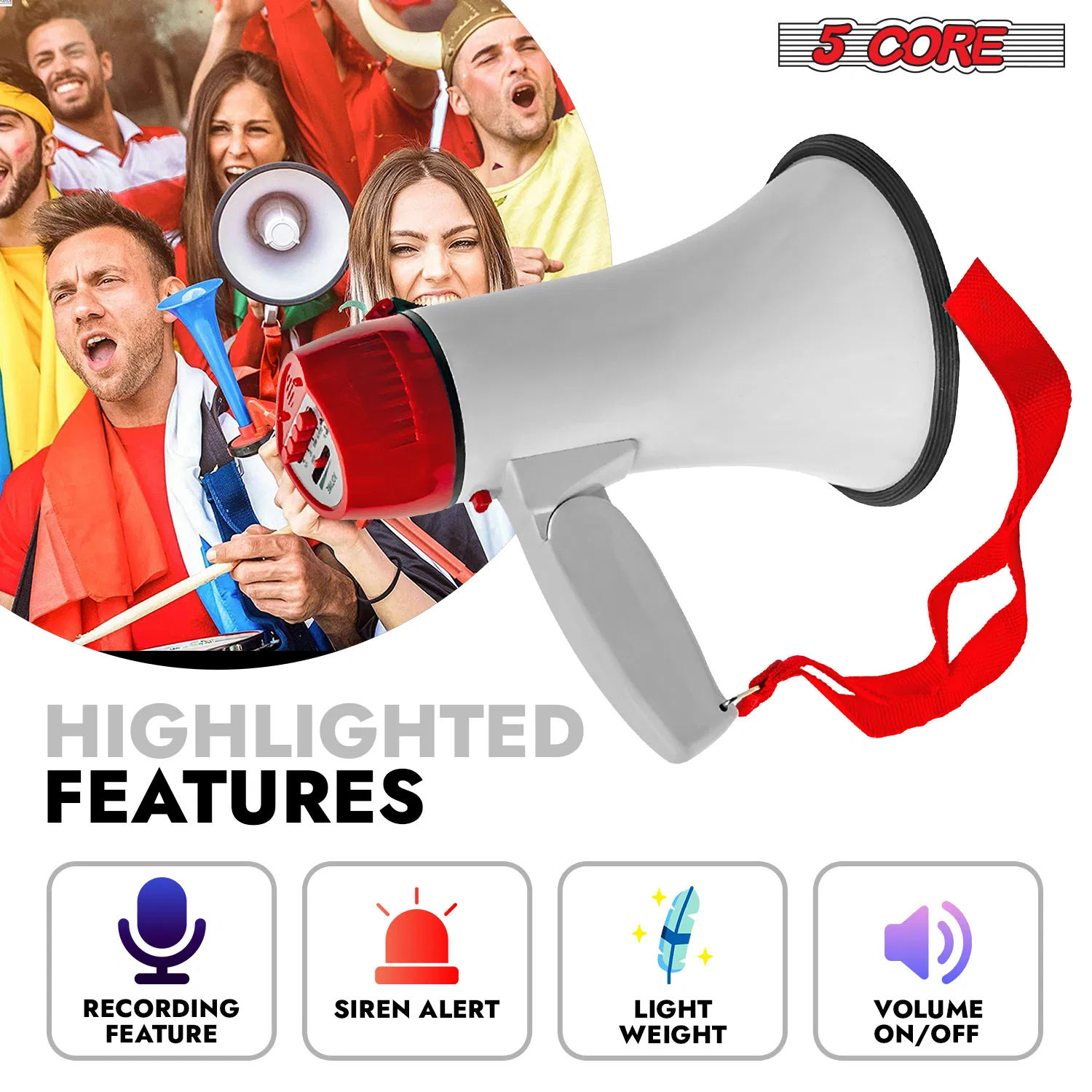 5 Core Megaphone 30W Bull Horn PA Speaker w 800 Yards Range Loud Siren Voice Amplifier Portable image 6