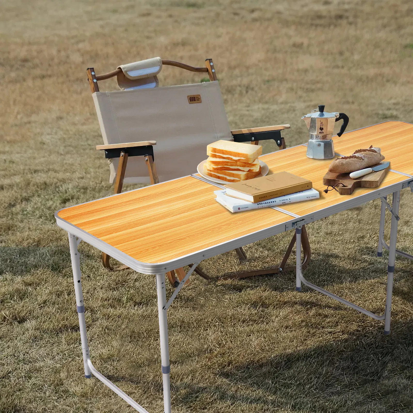 6ft Aluminum Alloy Folding Table wood grain color image 3