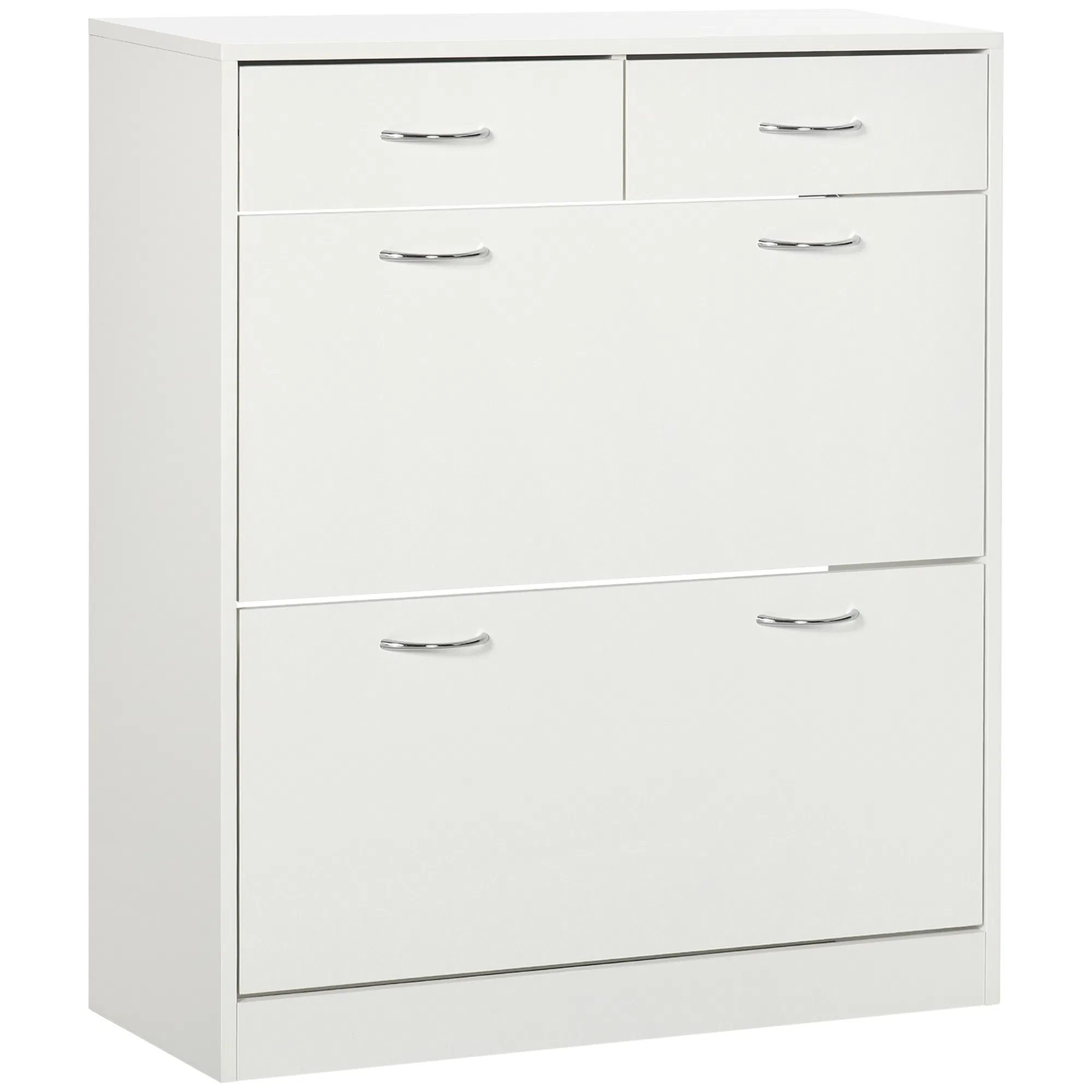 Narrow Shoe Storage with 2 Flip Drawers and Adjustable Shelves Shoe Cabinet Organizer for 12 Pairs of Shoes, White